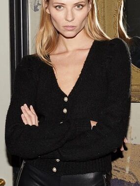 Generation Love Black V-Neck Pearl Button Knit Cardigan